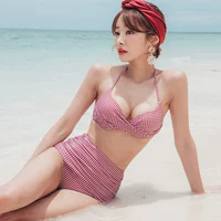 Phiên bản Hàn Quốc của bikini mới ngực nhỏ tập hợp bikini giảm béo gợi cảm eo cao retro chia lưới áo tắm phụ nữ - Bộ đồ bơi hai mảnh 	bikini 2 mảnh màu đỏ	