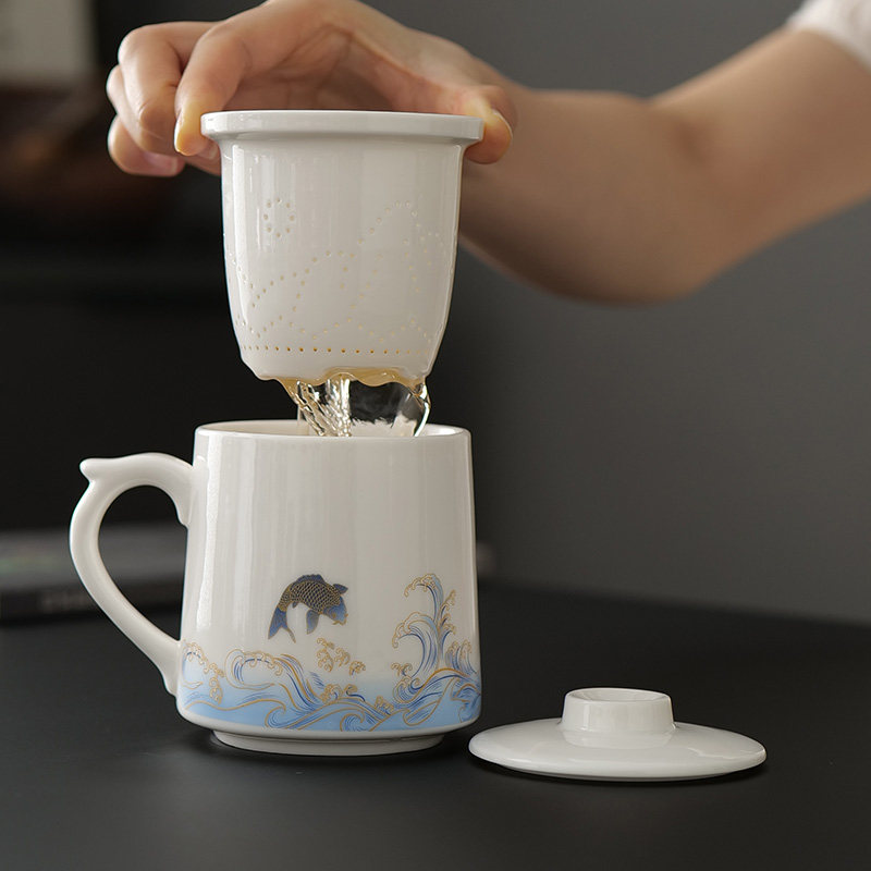 轻奢高档大容量办公杯鱼跃龙门茶水分离会客三件套主人杯户外露营,餐饮具,茶杯,淘宝优惠券,粉丝福利购,淘宝优惠卷