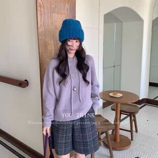 【小四粉丝专享】韩系连帽镂空手勾帽针织套头毛衣925