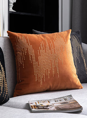 现代橙色混纺纯色轻奢金属烫钻抱枕套软装样板房靠垫客厅沙发腰枕