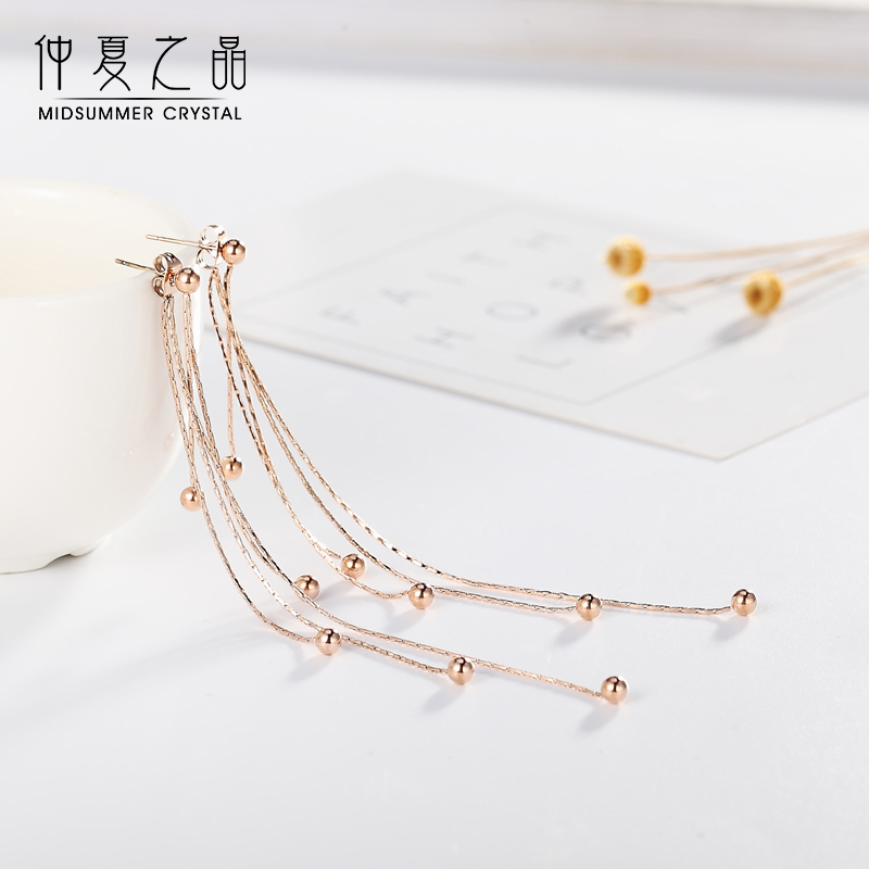 流苏豆豆耳环女镀18k玫瑰金彩金长款高级感耳坠2025新款气质耳饰