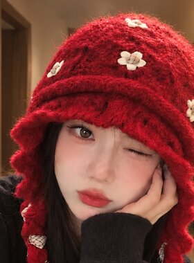 秋冬保暖护耳大头围针织帽女款