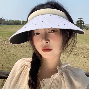 韩系格纹波点防晒遮阳帽女夏季日常百搭显脸小大檐太阳帽鸭舌帽子