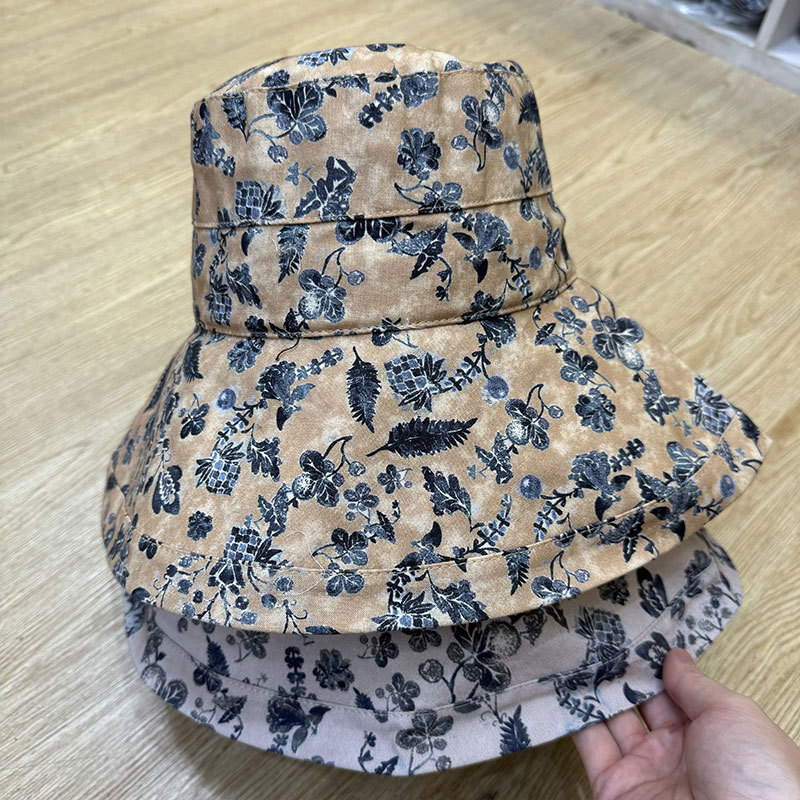 夏季花卉宽檐防晒渔夫帽女
