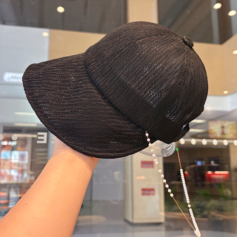 夏季珍珠链条透气防晒鸭舌帽女