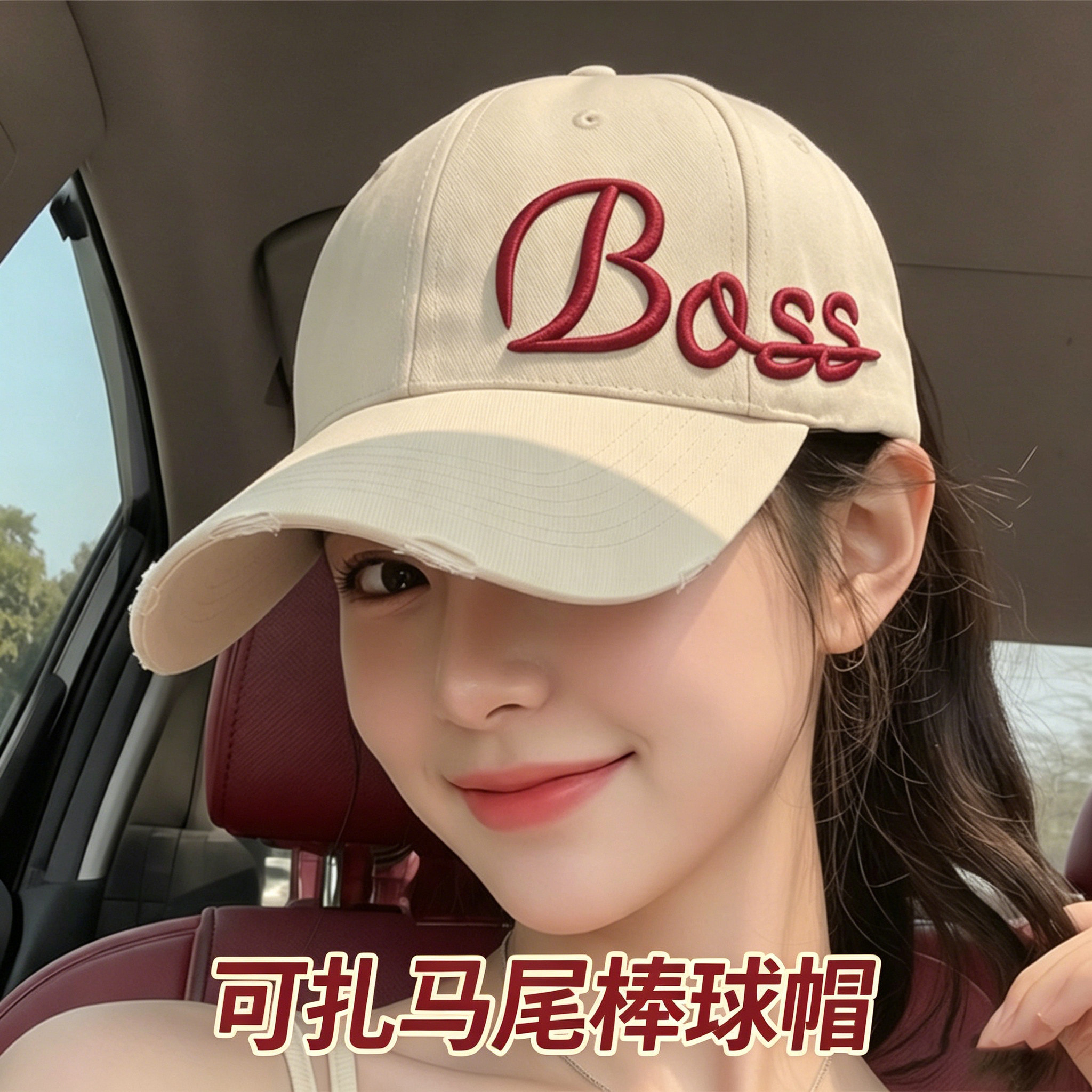 韩系字母刺绣棒球帽女款大头围宽帽檐大脸显脸小硬顶遮阳鸭舌帽子