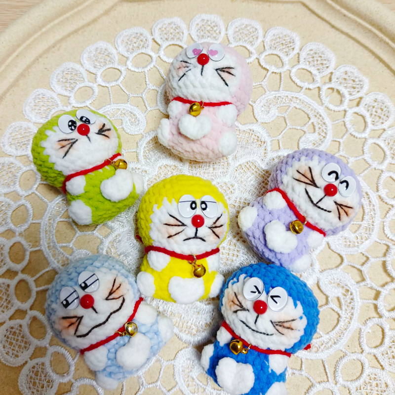 成品 哆啦A梦机器猫钩针纯手工毛线钩织玩偶钥匙挂件摆件包挂饰品