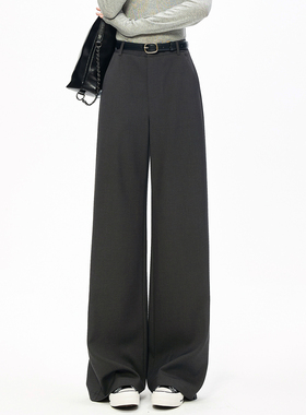 小个子高级感TR西装面料深灰色宽松显瘦垂坠感职场通勤阔腿裤女