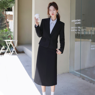 女春秋长袖 小个子短款 套装 西装 高级感公务员面试黑色职业通勤正装