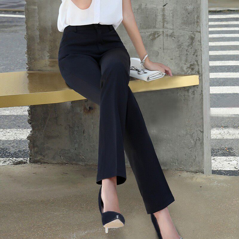 missy美熙黑色显瘦高腰职业直筒上班加绒垂感工作正装加长西裤女