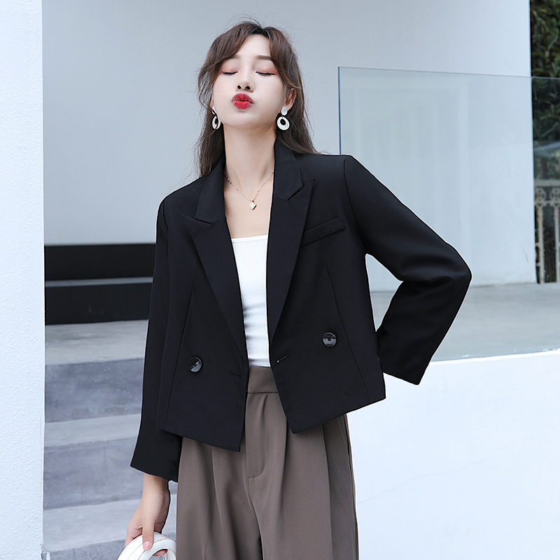 黑色西装小外套女短款气质小个子春夏新款设计感小众韩版西服上衣-封面