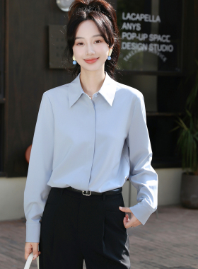 抗皱免烫体制内职场教资公务员面试灰蓝色正装衬衫女内搭外穿上衣