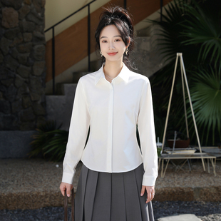 小个子职场高级感高知西装内搭打底收腰面试白色长袖衬衫女上衣
