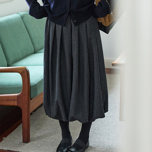 羊毛呢半身裙大码 秋冬松紧高腰显瘦百褶花苞裙子 女士胖mm2025新款