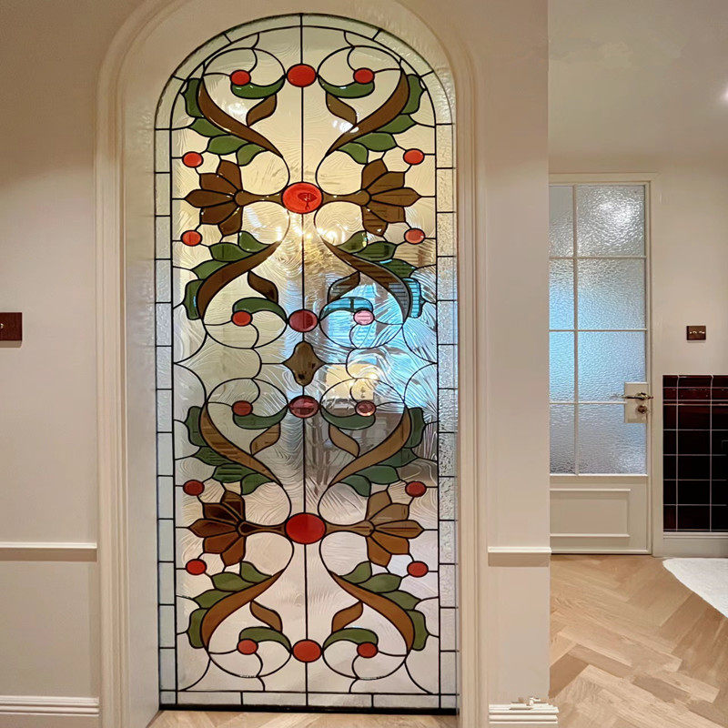 珐琅彩蒂凡尼艺术玻璃隔断玄关屏风彩绘教堂法式复古玻璃门窗钢化