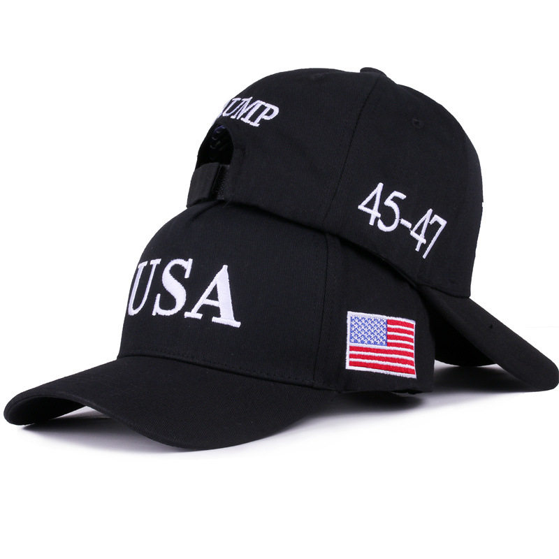 USA帽子同款刺绣棒球帽户外美国数字4547白色鸭舌帽国旗