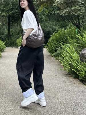 高腰极简风卷边裤长裤卷边裤