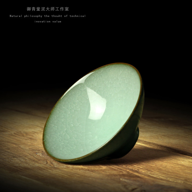 龙泉青瓷黄长伟全手工 开片冰裂纹百圾碎 铁胚斗立茶杯盏杯主人杯