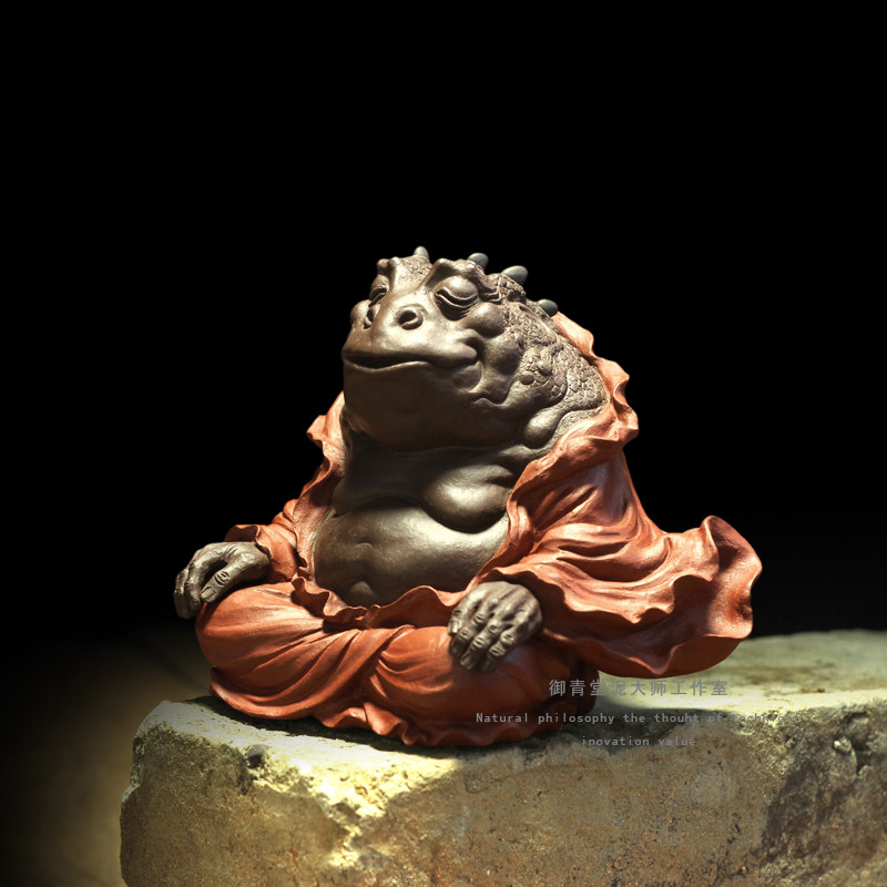 御青堂 宜兴紫砂 杨湛紫砂全手工茶宠摆件茶玩三足金蟾 禅心 蟾仙