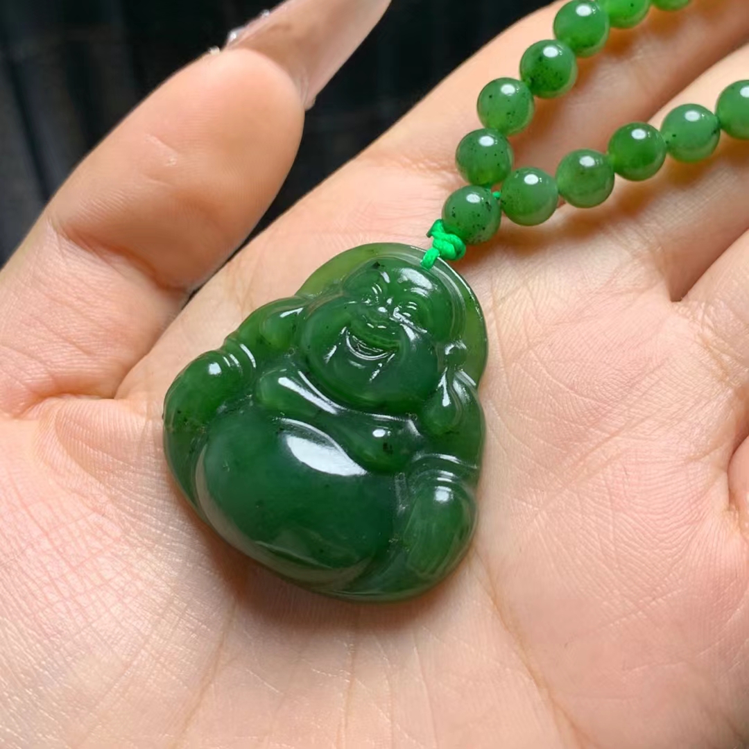 天然珠宝玉石和田玉吊坠碧玉佛公笑佛弥勒佛转运挂件玉坠时来运转