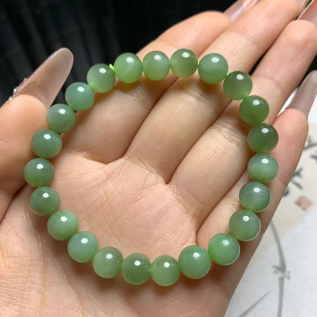 天然珠宝玉石新疆和田玉碧玉猫眼手链手串算珠珠串女款式手环限量