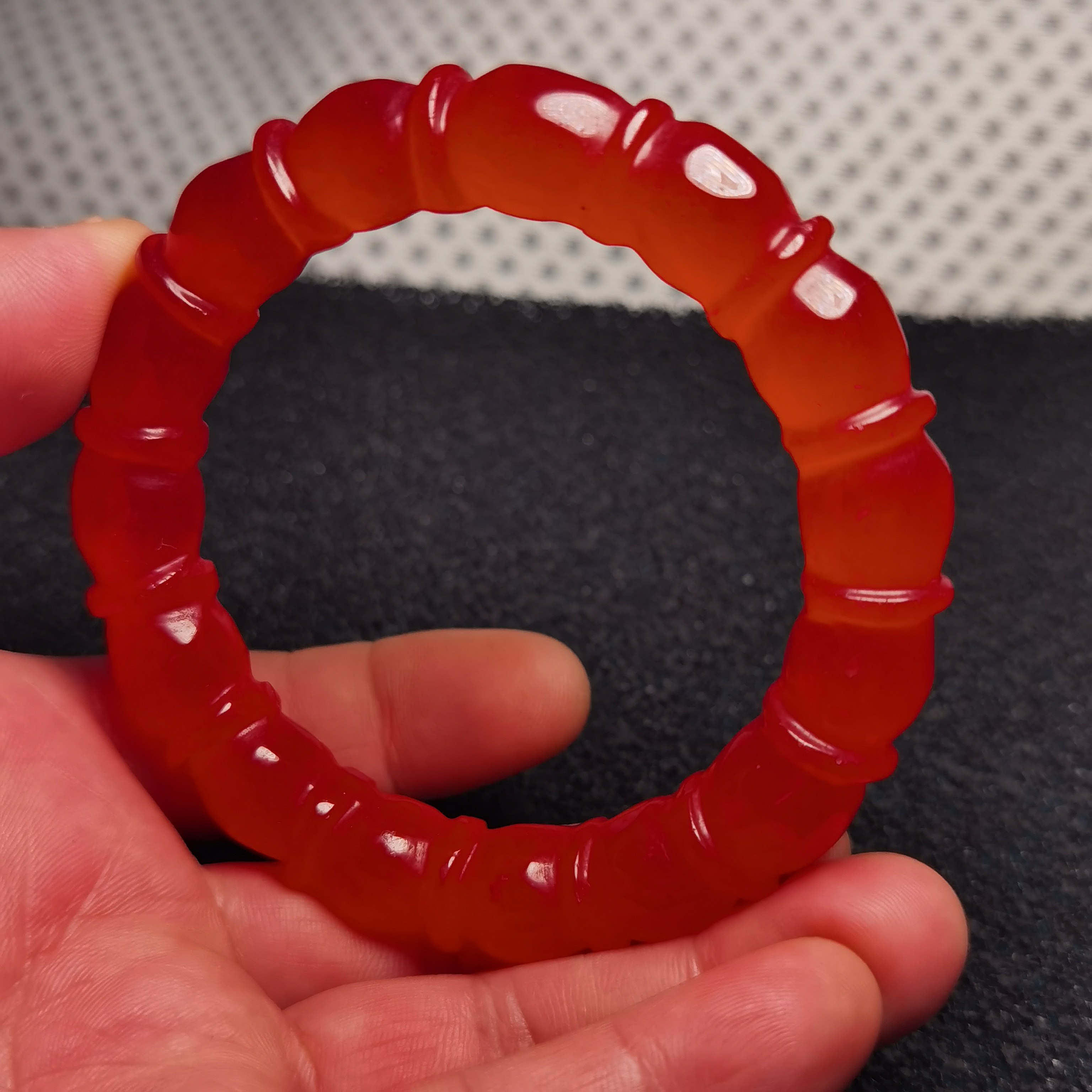 冰种玉器翡翠玉手镯红翡色翠玉镯子竹节福镯孤品正装珠宝玉石59mm