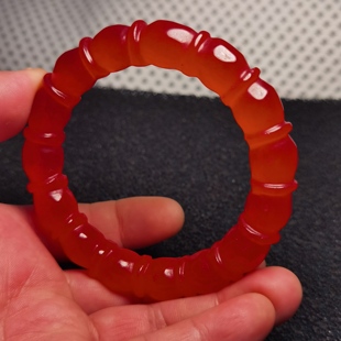 珠宝玉石59mm 冰种玉器翡翠玉手镯红翡色翠玉镯子竹节福镯孤品正装