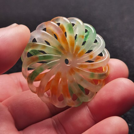 珠宝冰种翡翠玉色飘花飘绿古玩老货圆形平安无事牌平安扣怀古三彩