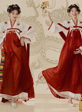 孕妇新中式唐朝红色古风齐胸刺绣古装汉服大肚妈咪孕味照摄影服饰