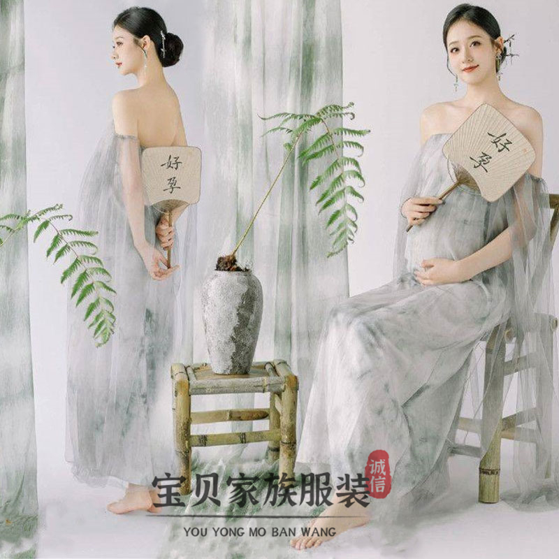 孕妇新款新中式国风汉服套装影楼古风摄影抹胸裙孕妈咪写真网纱裙