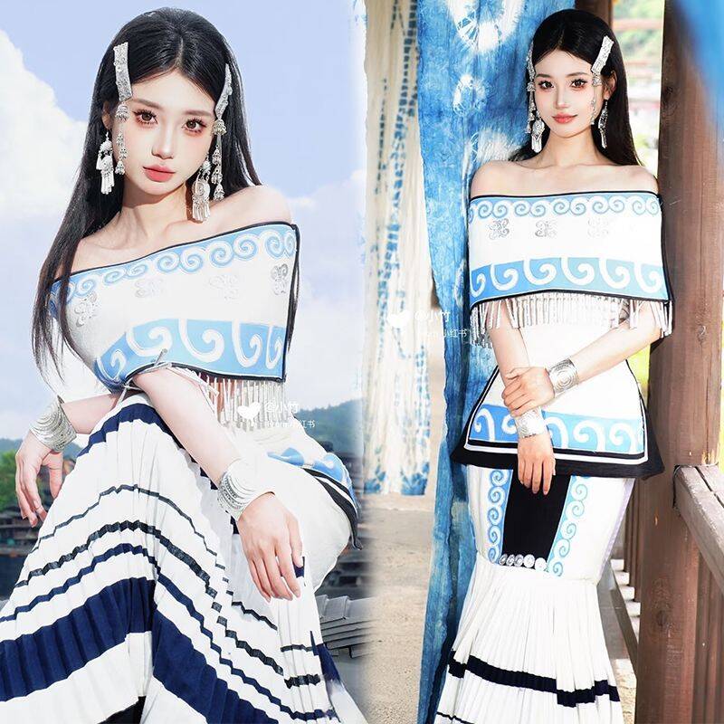新款服装夏季传统新中式披肩中国风服饰旅拍少数民族写真摄影服装