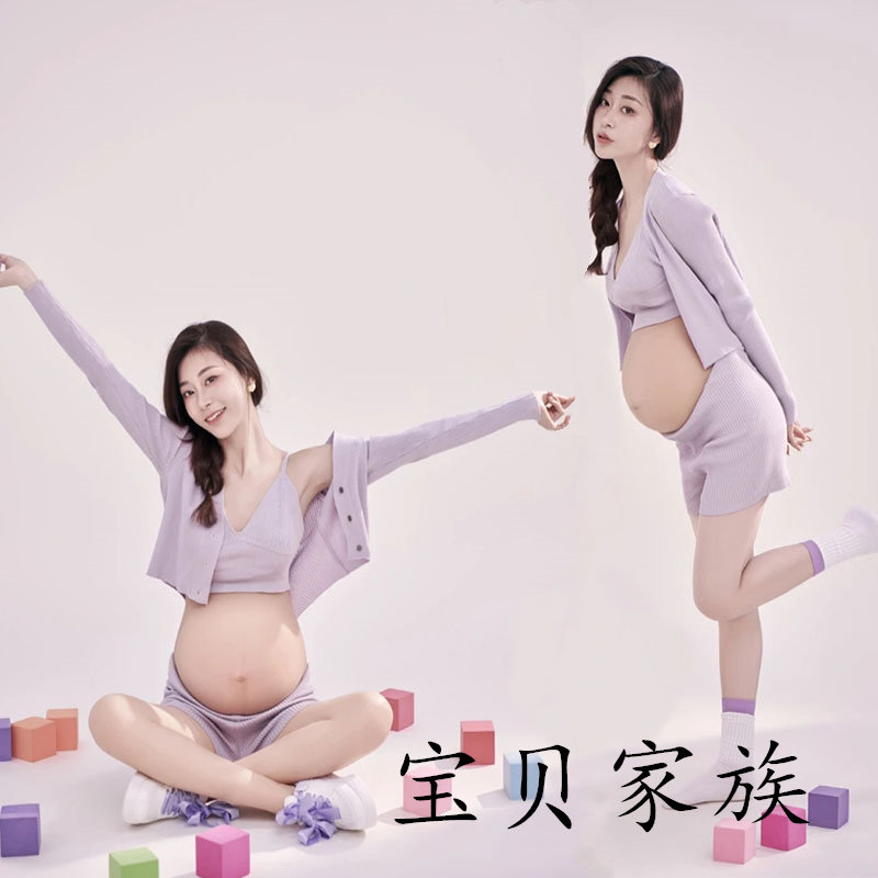 妈咪肚影楼毛织衣紫色小清新