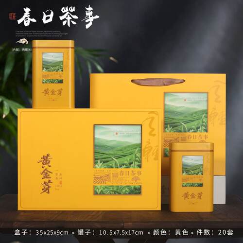 新款山水250g黄金芽包装盒空礼盒茶叶盒方罐铁罐礼品盒送内袋包邮