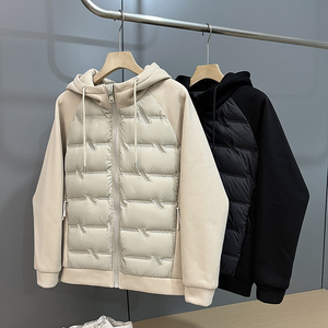 恒源祥冬季新款男一手长时尚休闲羽绒服纯色连帽面包服外套卫衣款