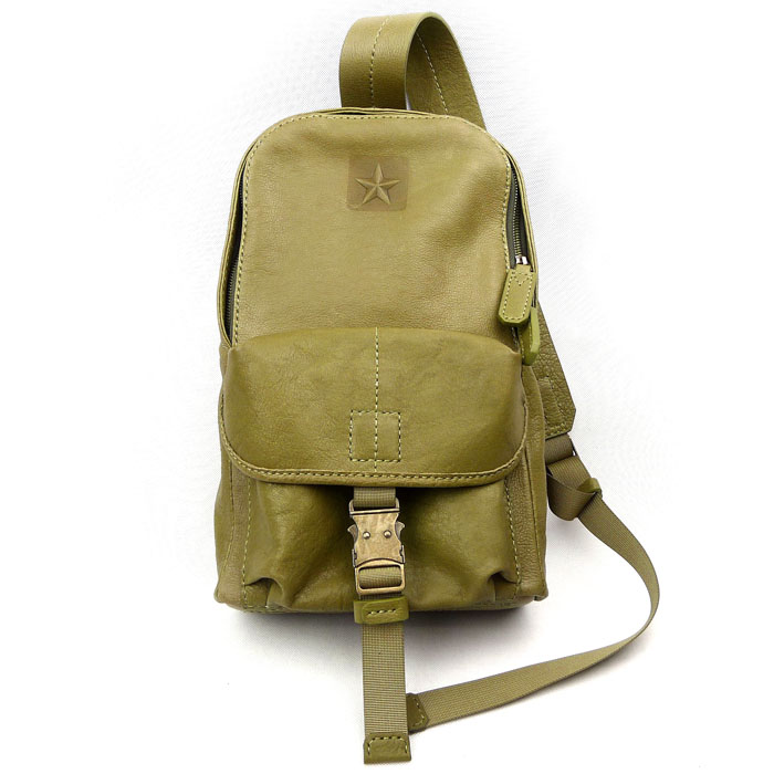 Cat head and cat messenger series original handmade leather tactical style mens chest bag olive army green custom