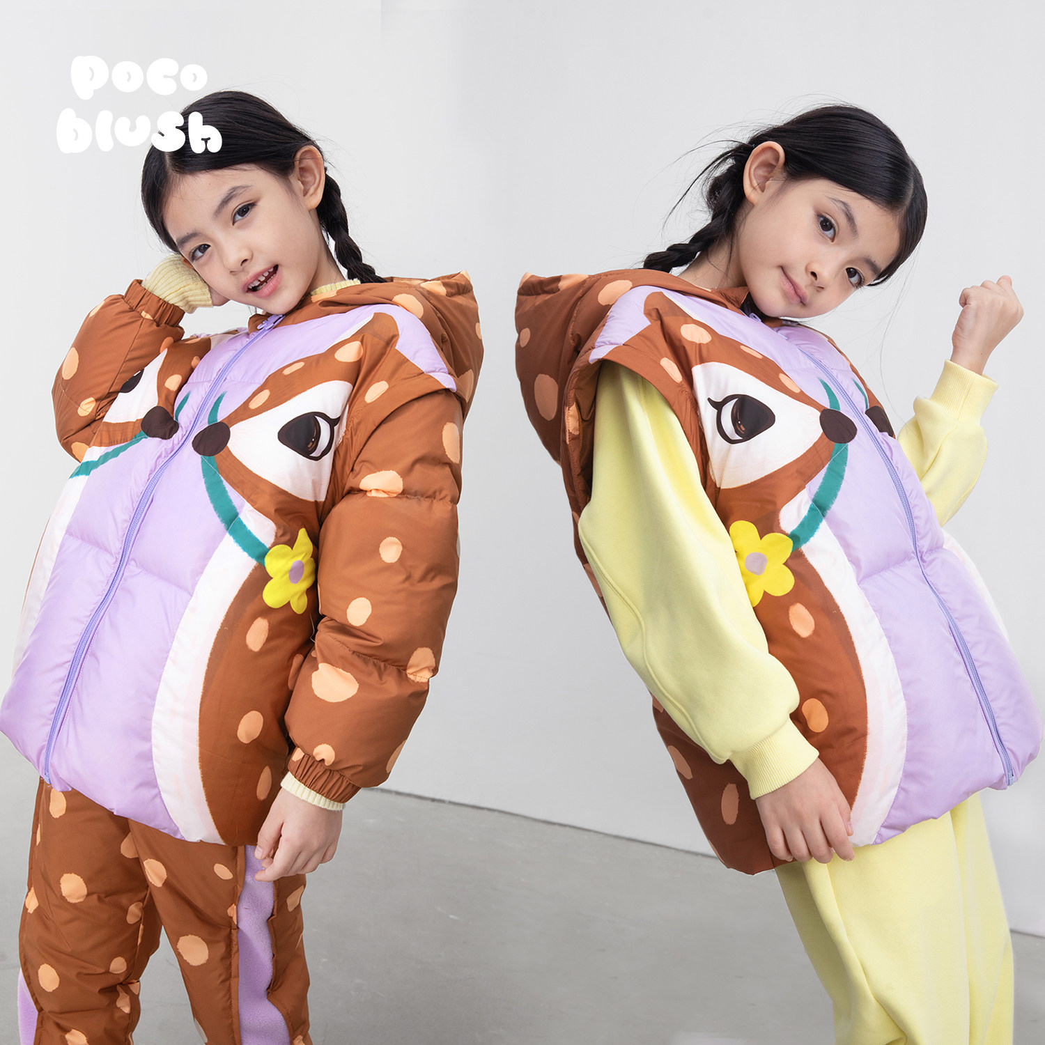 pocoblush原创设计垂花戏鹿90白鹅绒女童冬两穿可拆卸马甲羽绒服,童装/婴儿装/亲子装,羽绒服,淘宝优惠券,粉丝福利购,淘宝优惠卷