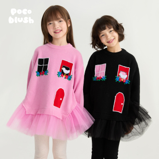 羊毛针织衫 pocoblush 网纱毛衣女童秋冬中长款 音乐会 窗台上