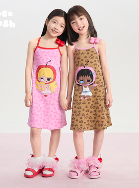 pocoblush【POPO和COCO】针织吊带裙女童夏季新款可爱蝴蝶结裙子