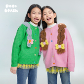 pocoblush原创设计公主编发蝴蝶结针织开衫 女童秋冬保暖毛衣外套