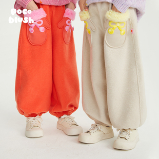 小雪人 口袋保暖裤 手套 女童秋冬新款 子 羊羔绒长裤 pocoblush