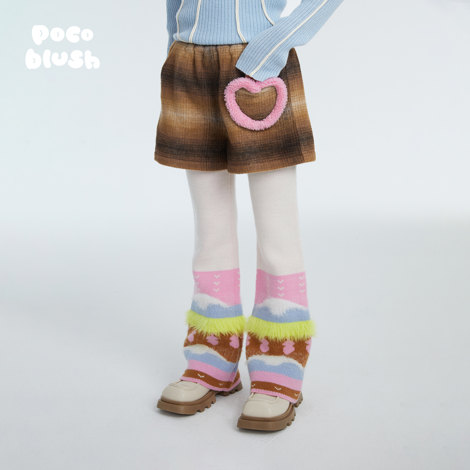 pocoblush格纹叠穿针织长裤秋冬