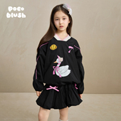 pocoblush原创设计天鹅丝带运动衣上衣女童春夏透气休闲户外套装