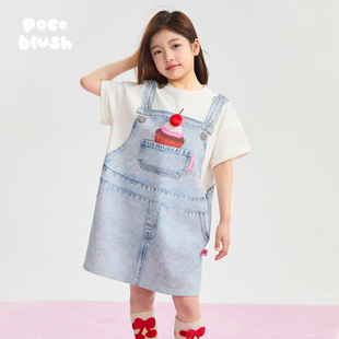 pocoblush【口袋里的蛋糕】手绘牛仔连衣裙T恤女童春夏款印花裙子