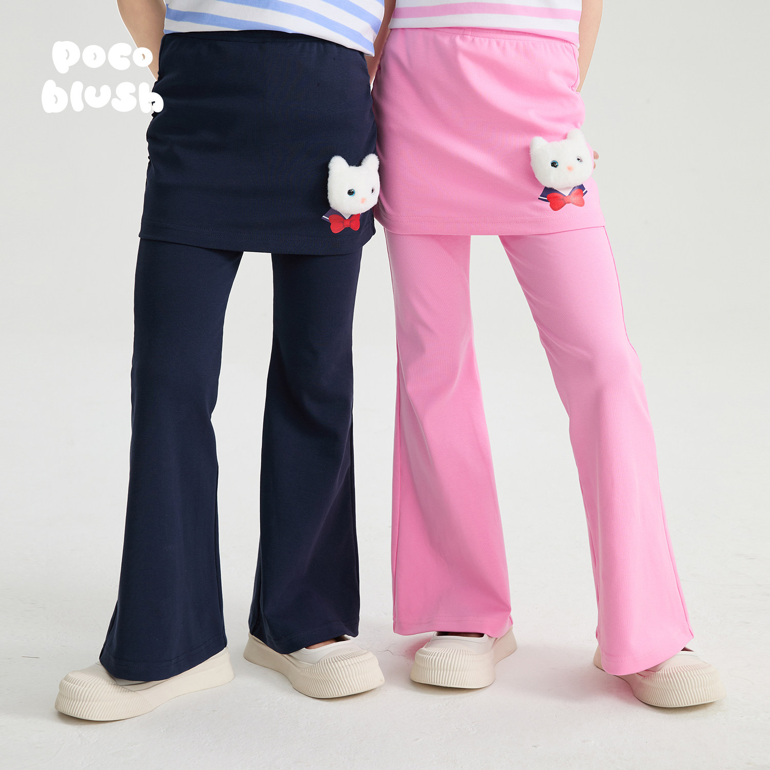 pocoblush【美猫战士】叠穿针织喇叭裤女童春夏款假两件玩偶裤子