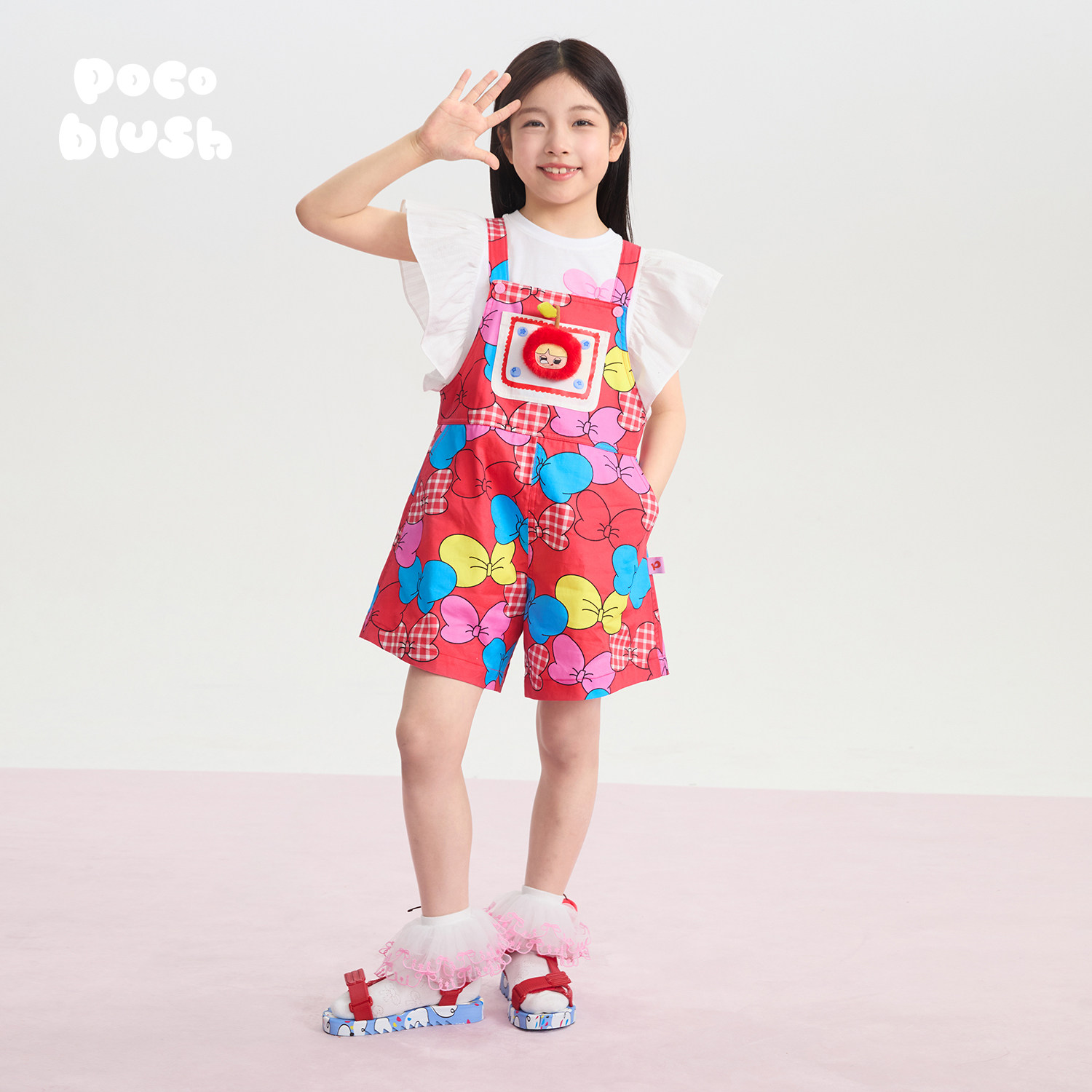 pocoblush【大大的蝴蝶结】背带连体短裤女童夏款蝴蝶结印花裤子