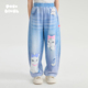 口袋里 新款 猫 pocoblush 手绘牛仔针织运动裤 春季 高弹休闲裤