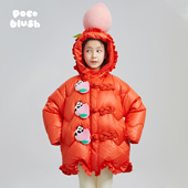 pocoblush原创桃气满满立体盘扣90白鹅绒女童加厚保暖拜年羽绒服