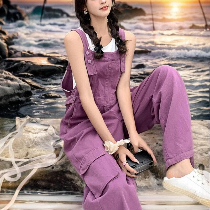少女感高级甜美俏皮休闲韩版宽松牛仔背带裤女裤子2024年新款春夏