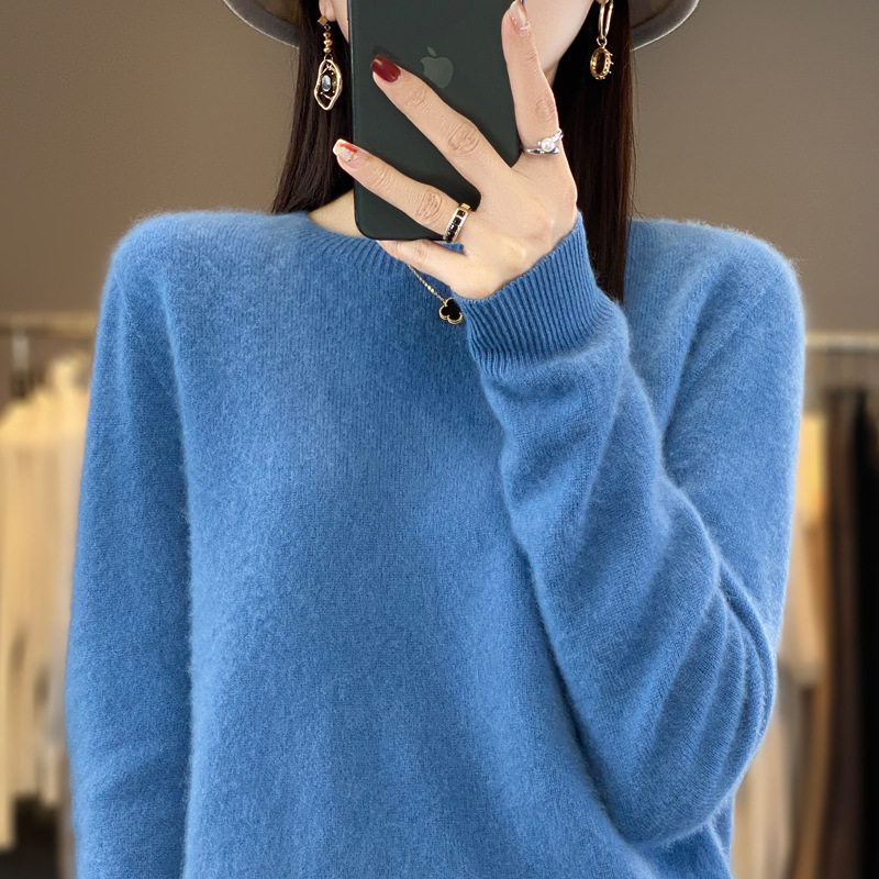 东莞大朗毛衣针织衫清河100纯羊毛衫女秋冬新款纯色简约套头宽松