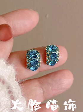 s925银针蓝色锆石c型耳钉女轻奢精致小众设计高级感时尚耳环耳饰